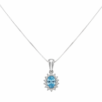 Oval Blue Diamond & Diamond Sunburst Halo Necklace