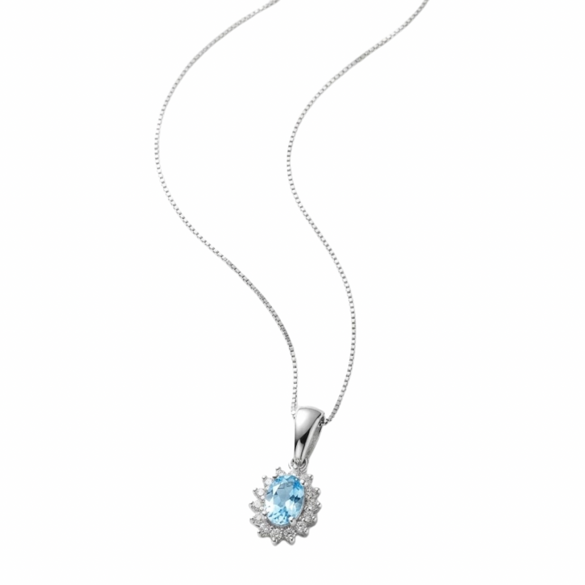 Oval Blue Diamond & Diamond Sunburst Halo Necklace