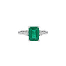 Emerald-Cut Emerald  & Two Diamond  Pear White Gold Ring