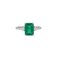 Emerald-Cut Emerald  & Two Diamond  Pear White Gold Ring
