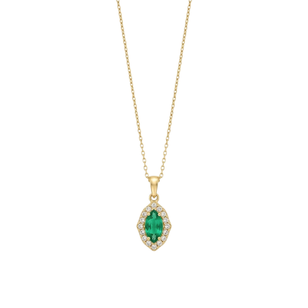 Emerald Marquise & Diamond Halo Necklace