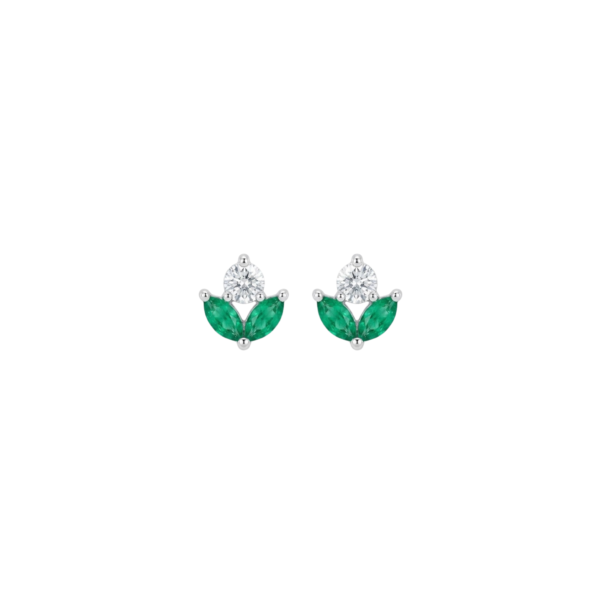Double Emerald Marquise & Diamond Lotus Flower Earrings