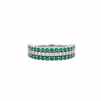 Triple Row Round Emerald & Diamond Ring