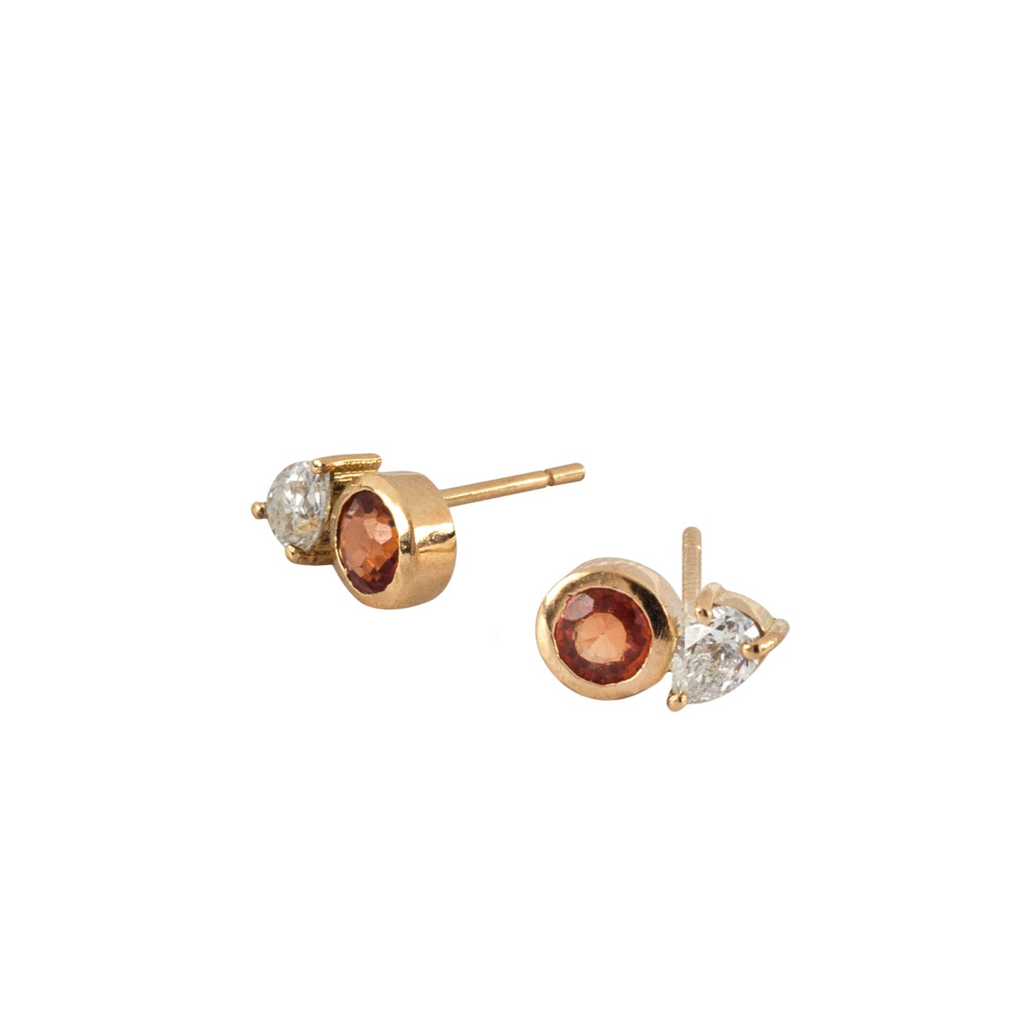 Round Orange Sapphire & Pear Diamond Earrings