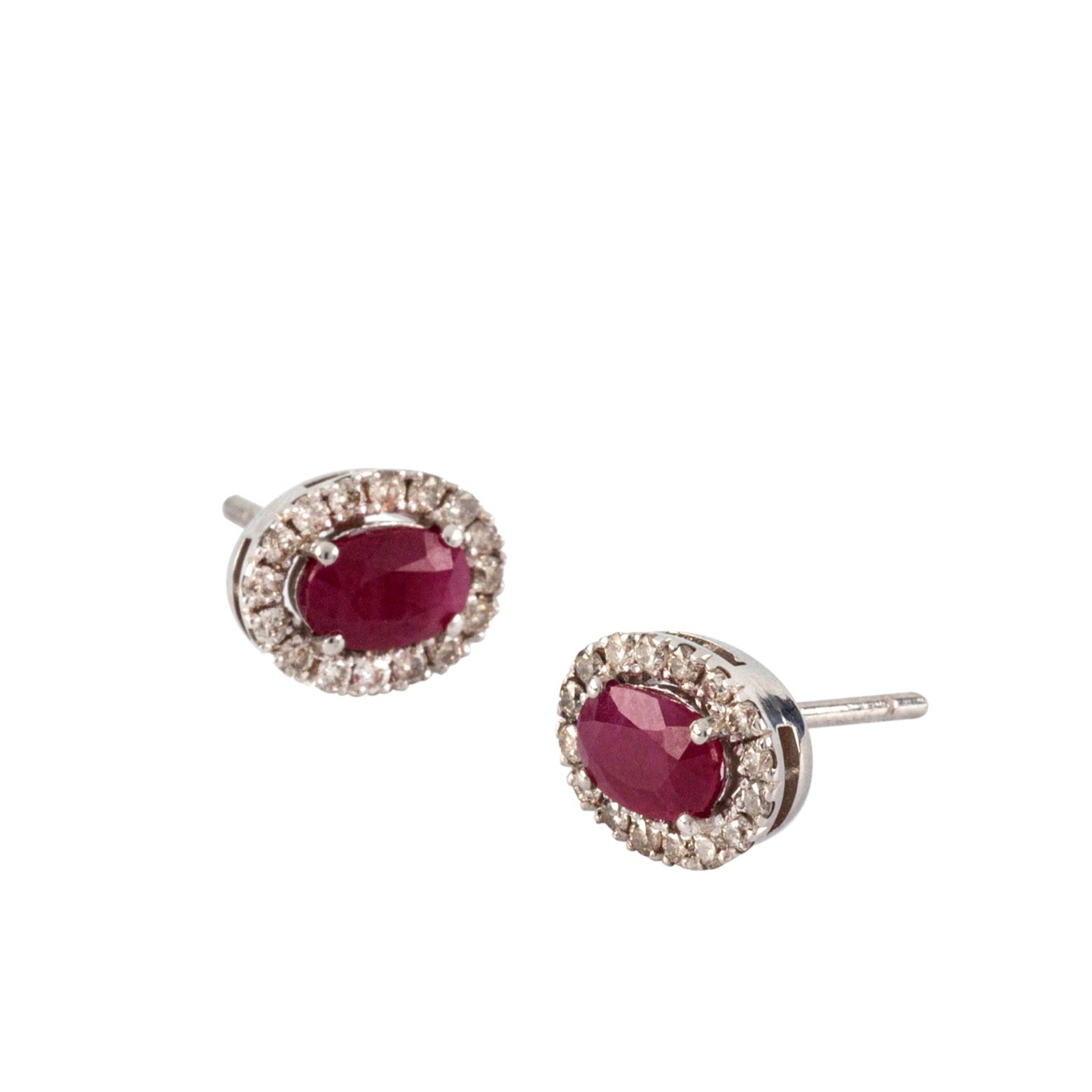 Oval Halo Studs - Rubies & Diamonds