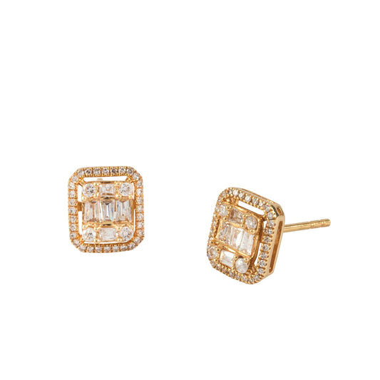 Diamond Baguette Square Earrings In Yellow Gold