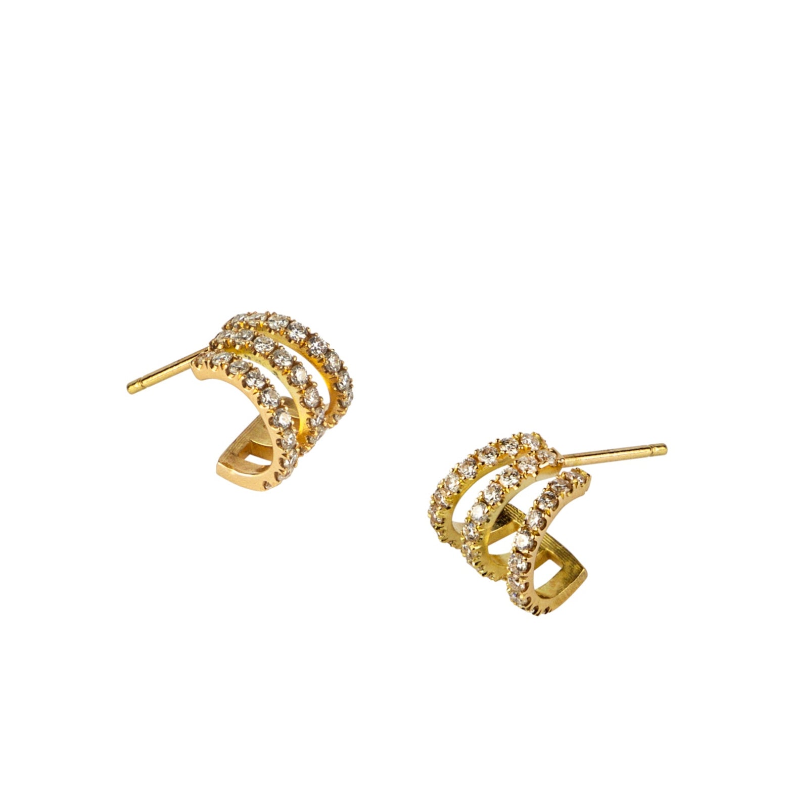 Triple Hoop Moissanite Gold Earrings