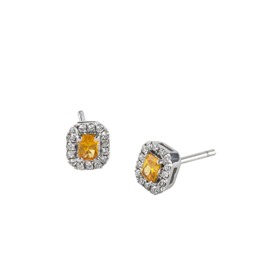 Yellow Sapphire & Diamond Halo Studs