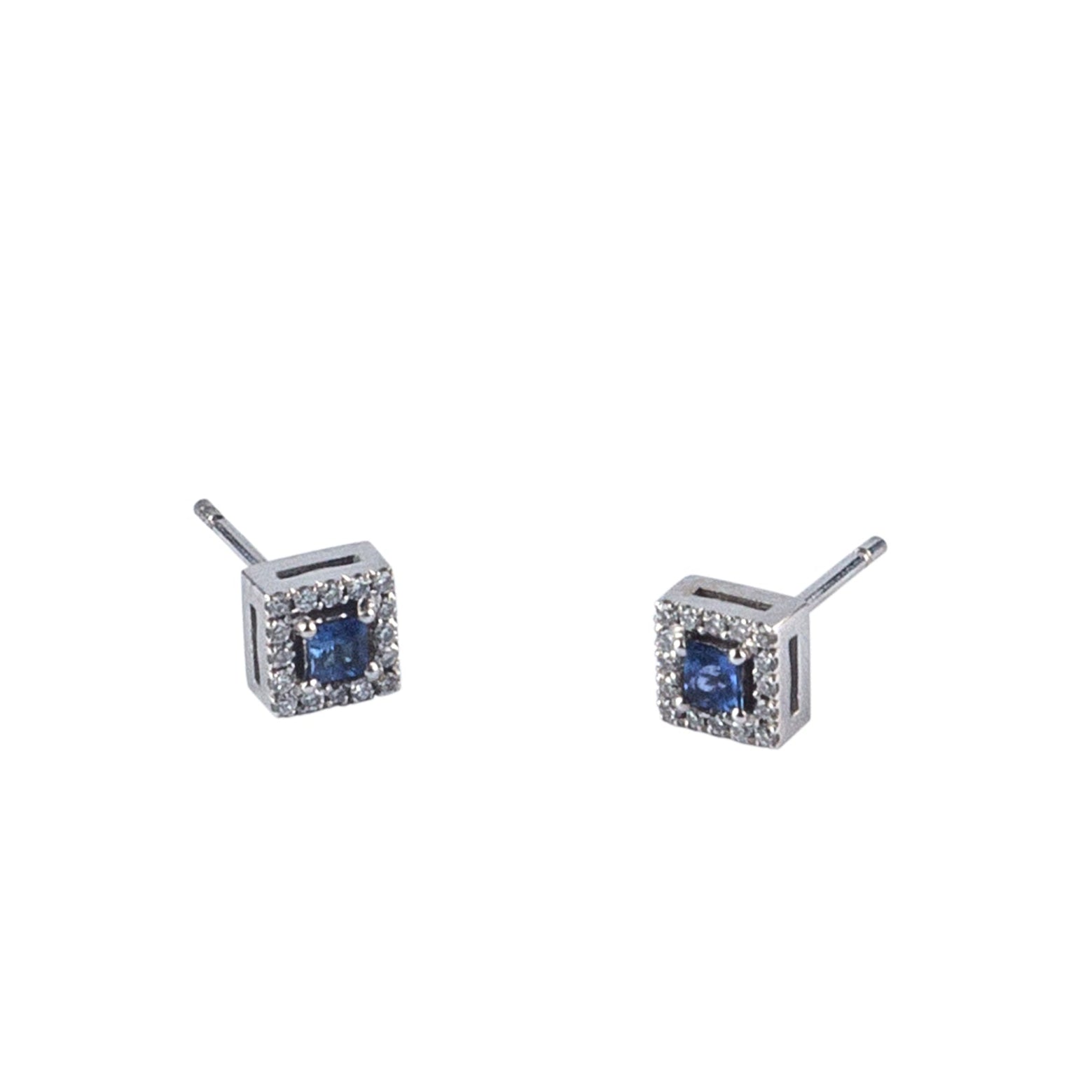 Sapphire Halo Squared Earrings