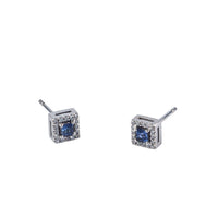 Sapphire Halo Squared Earrings