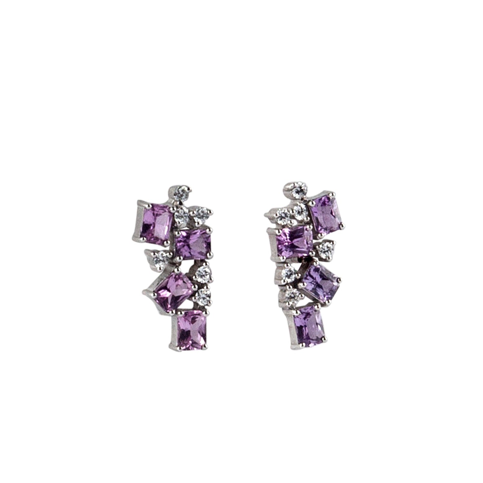 Cluster Pink Sapphires & Diamond Earrings