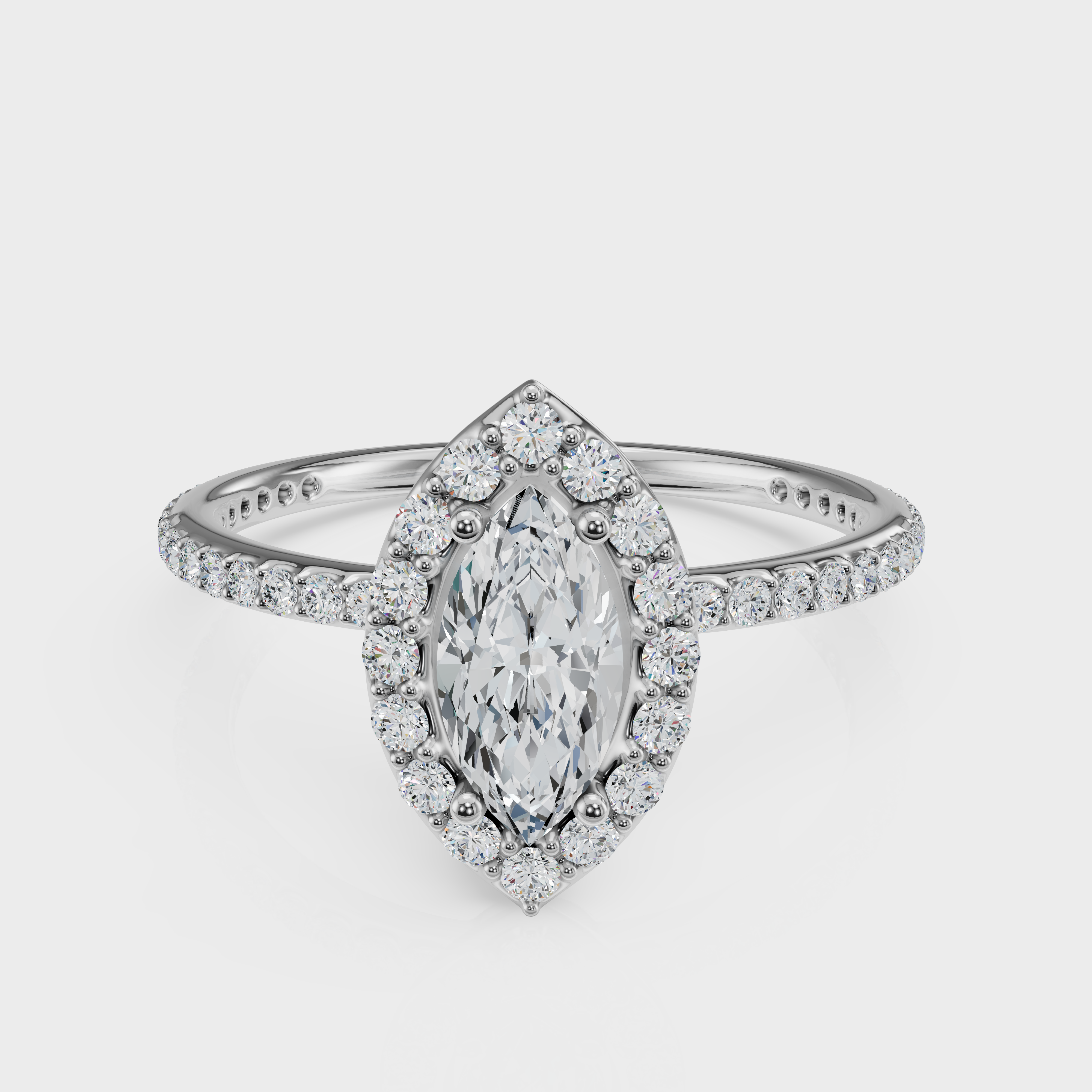 Marquise Cut Halo with Pavé Band Ring – Diamonds
