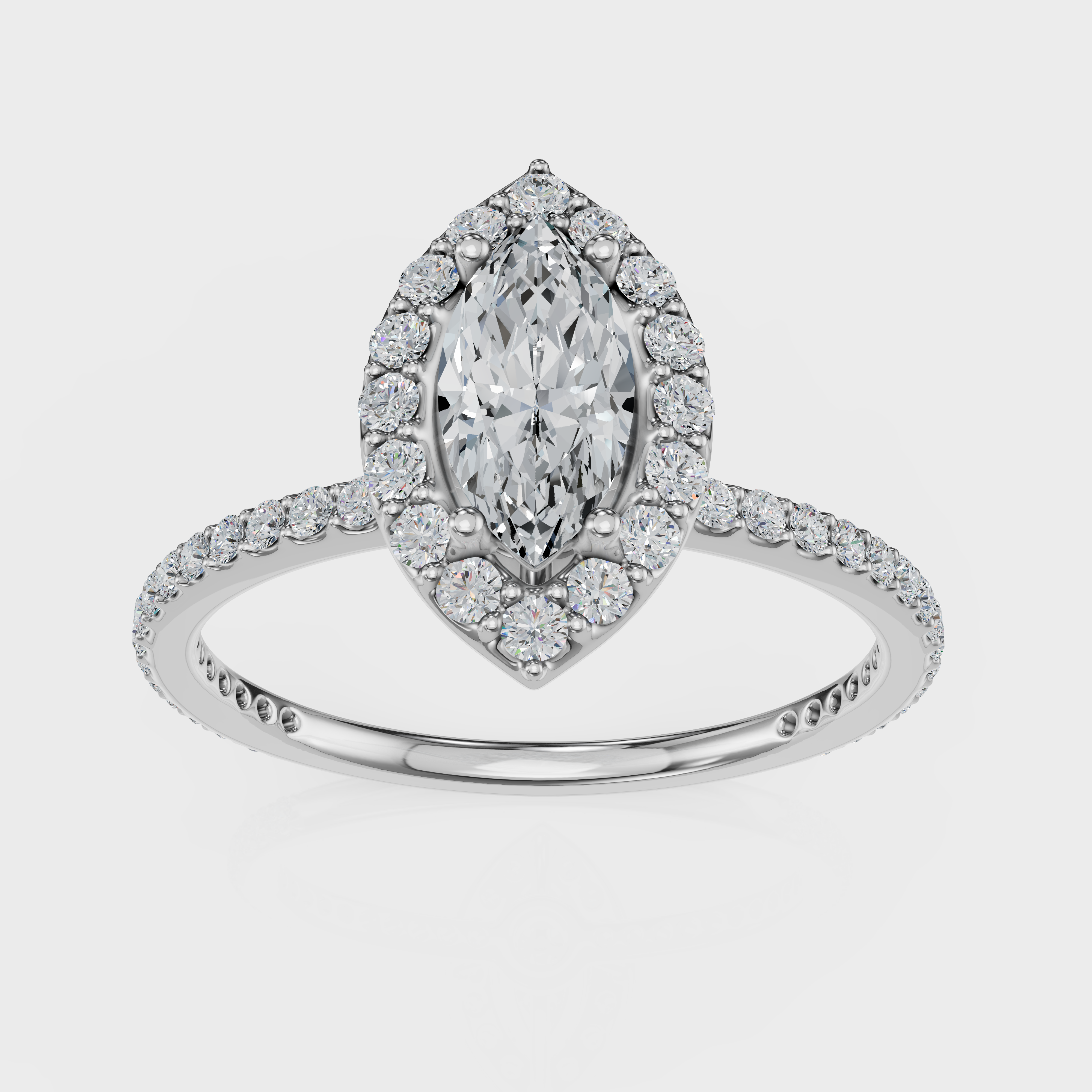 Marquise Cut Halo with Pavé Band Ring – Diamonds