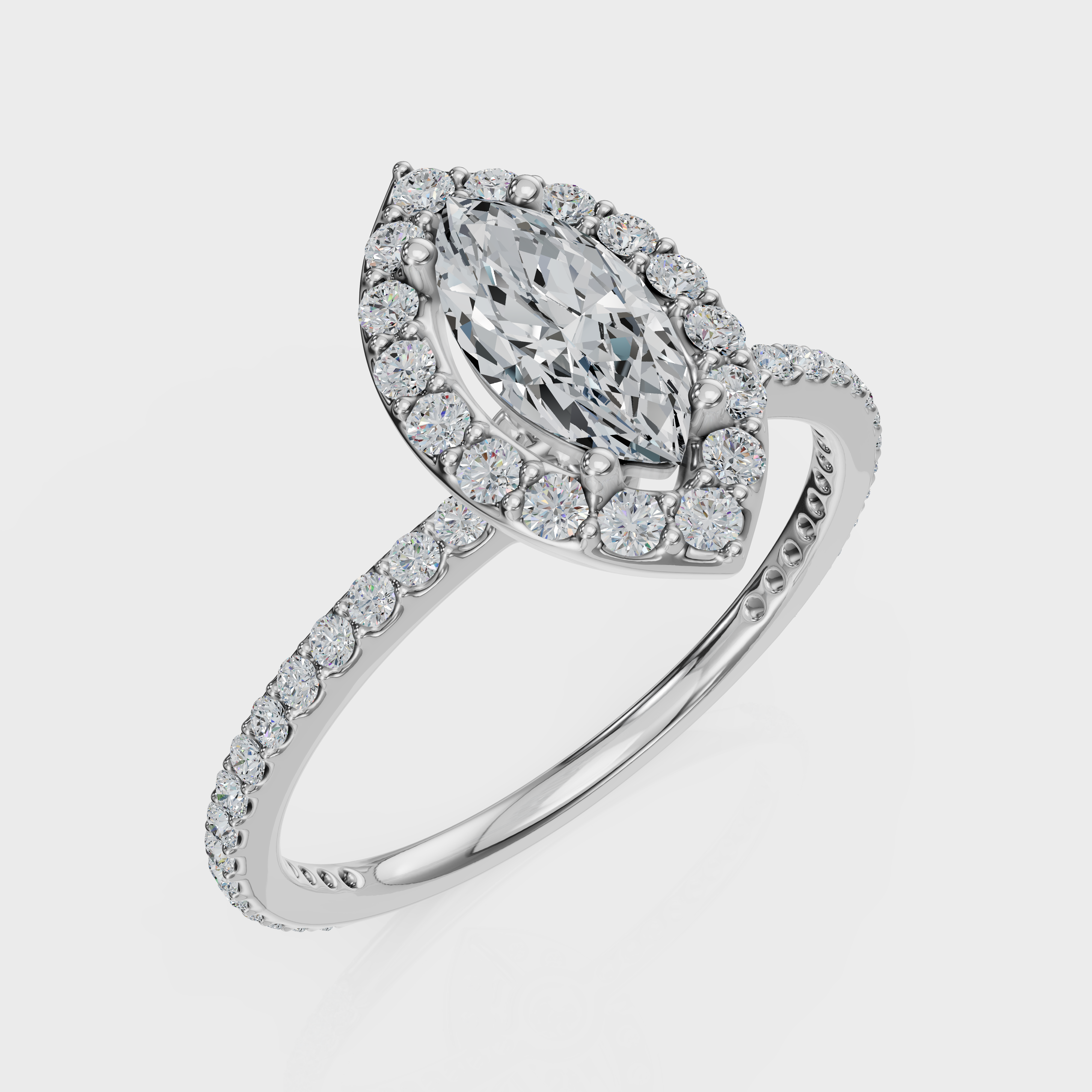 Marquise Cut Halo with Pavé Band Ring – Diamonds