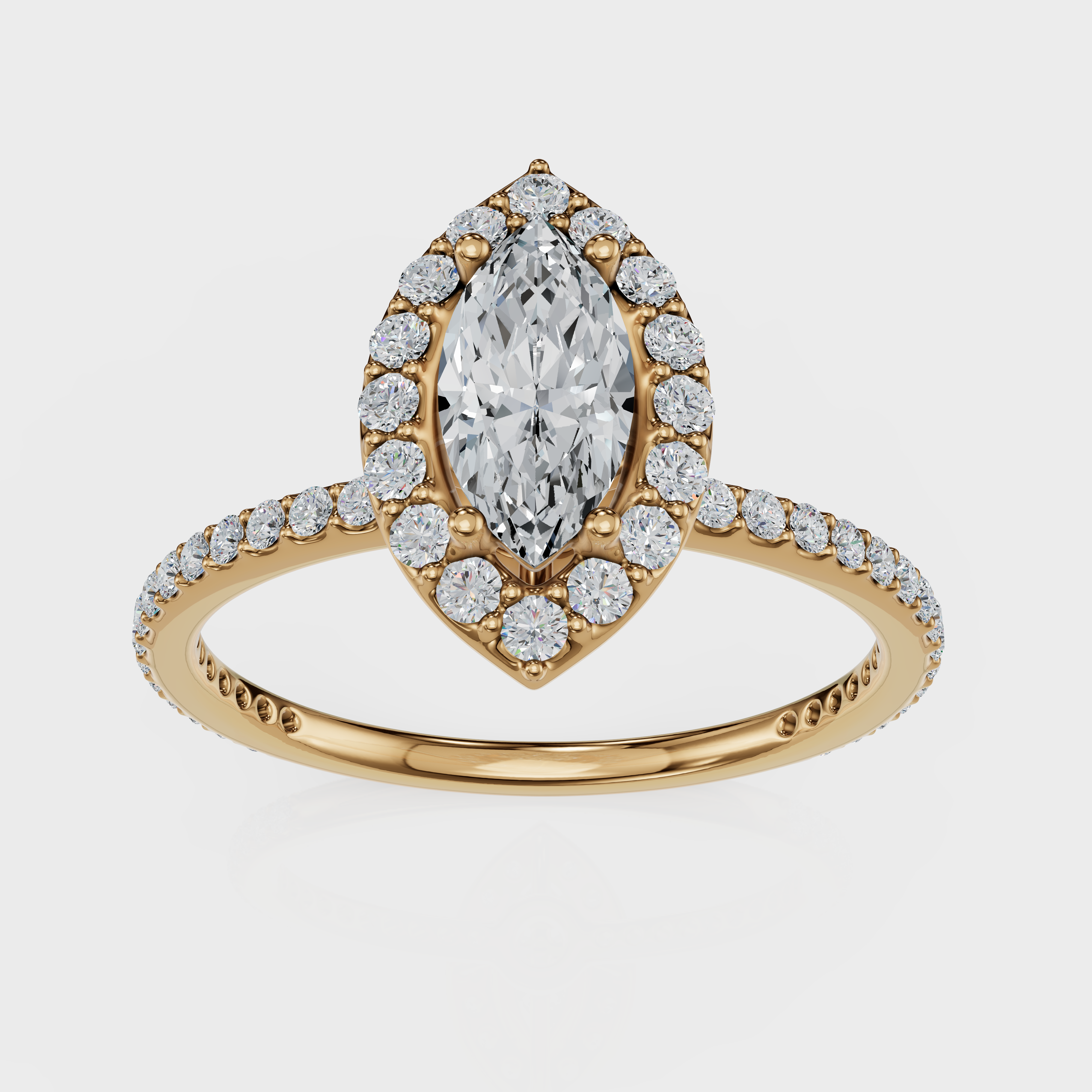 Marquise Cut Halo with Pavé Band Ring – Diamonds