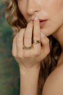 Elastic Ring – Yellow Gold with 2-Line Diamond Charm