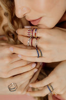 Halo Rainbow Ring – Multicolor Princess-Cut Sapphires & Diamonds