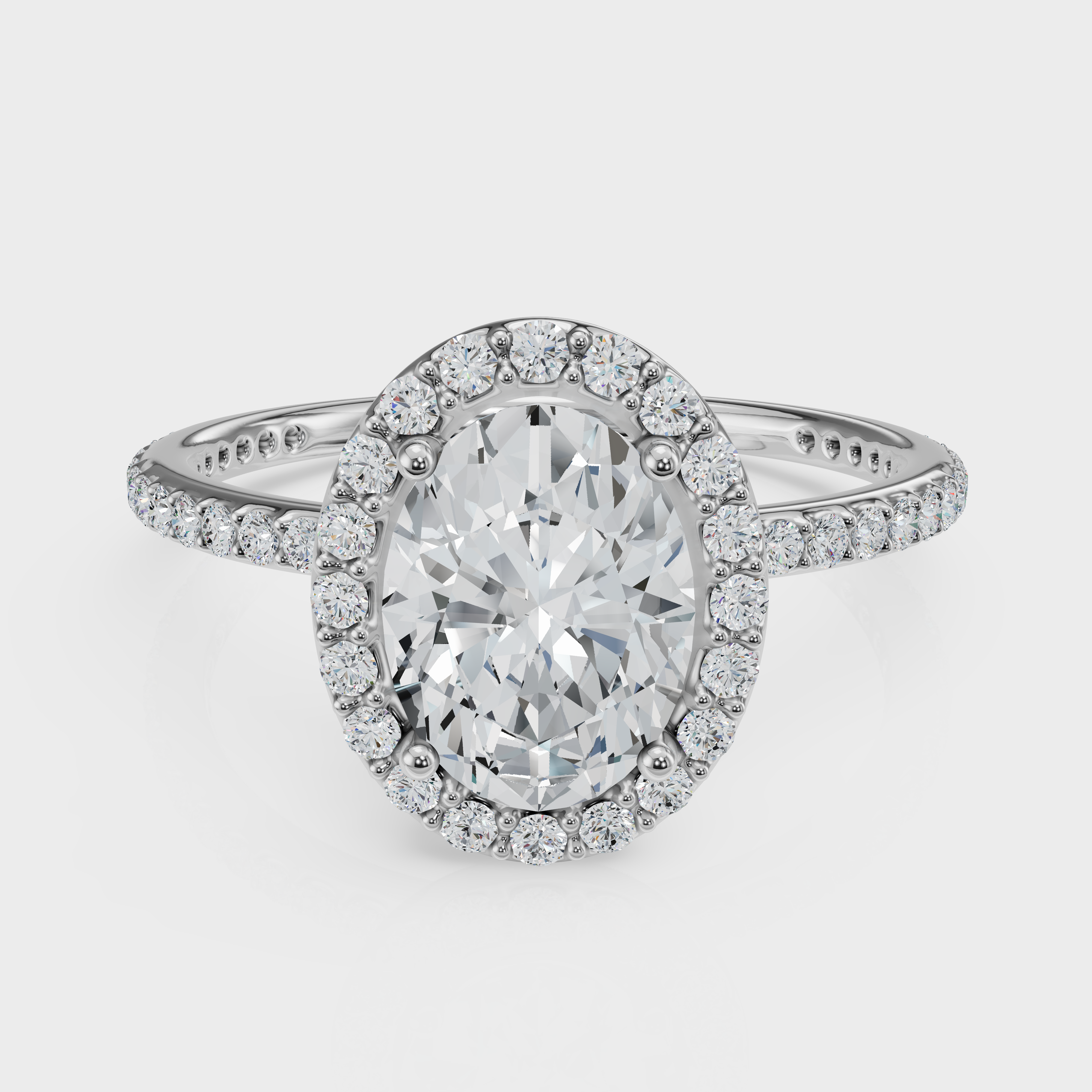 Oval Cut Halo with Pavé Band Ring – Diamonds
