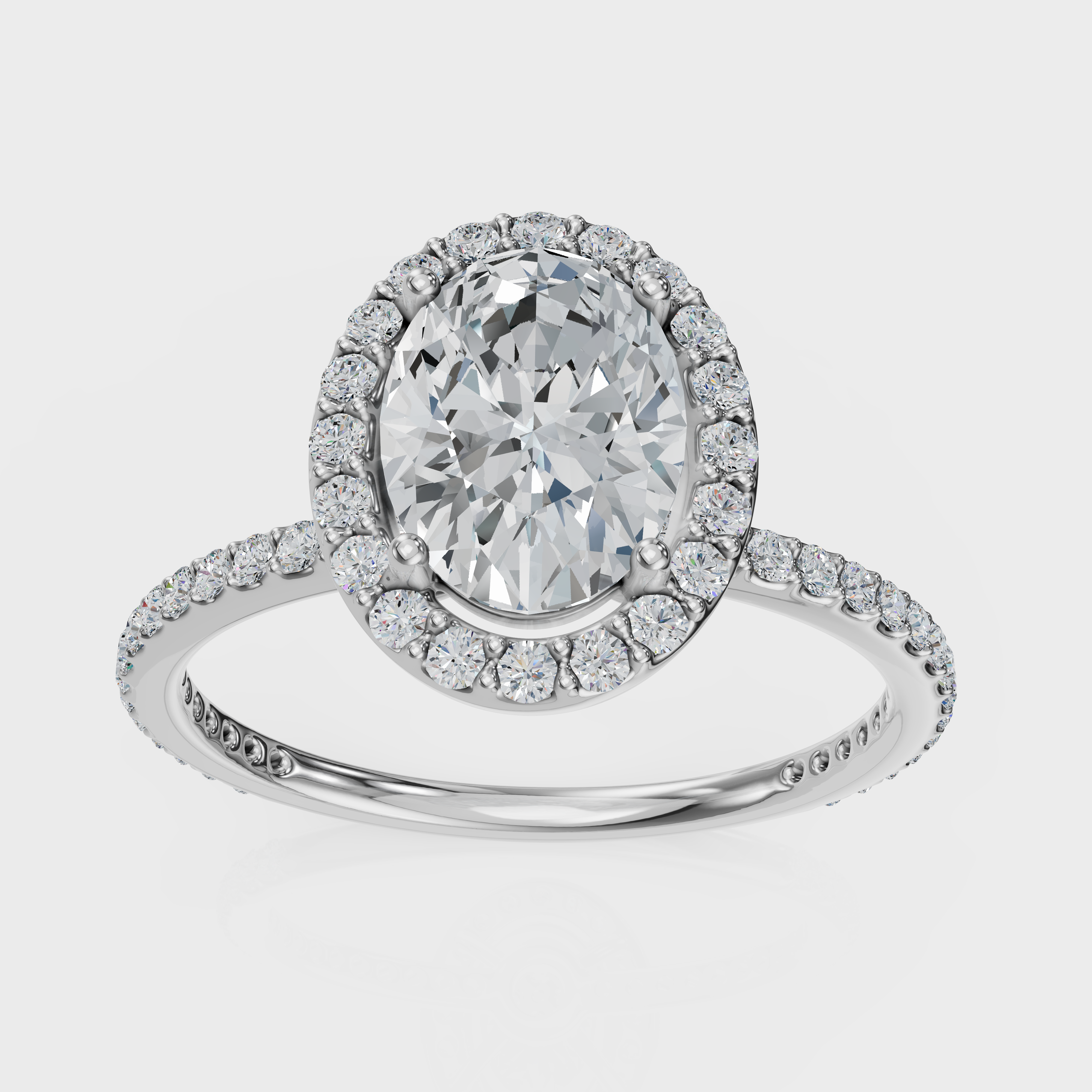 Oval Cut Halo with Pavé Band Ring – Diamonds