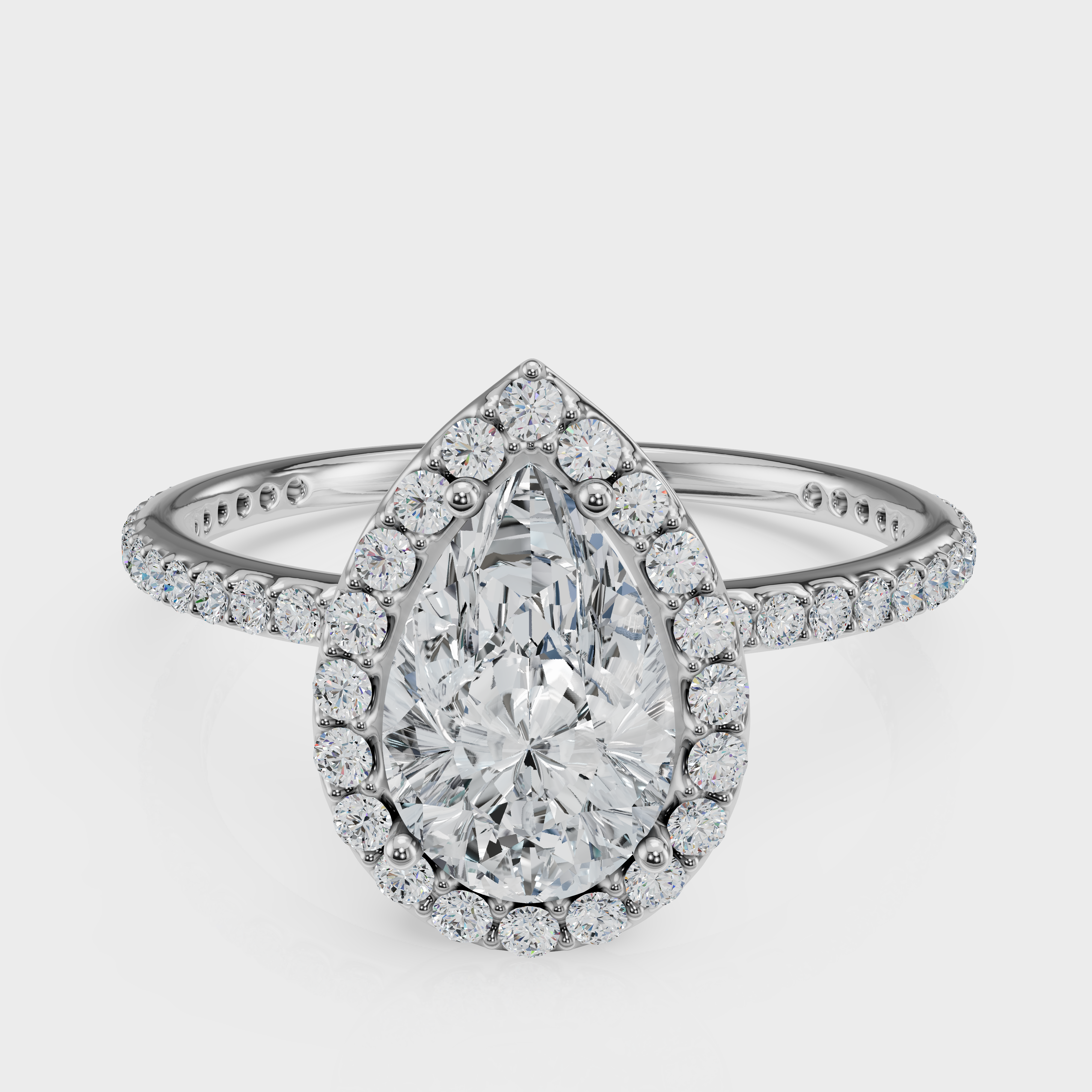 Pear Cut Halo with Pavé Band Ring– Diamonds