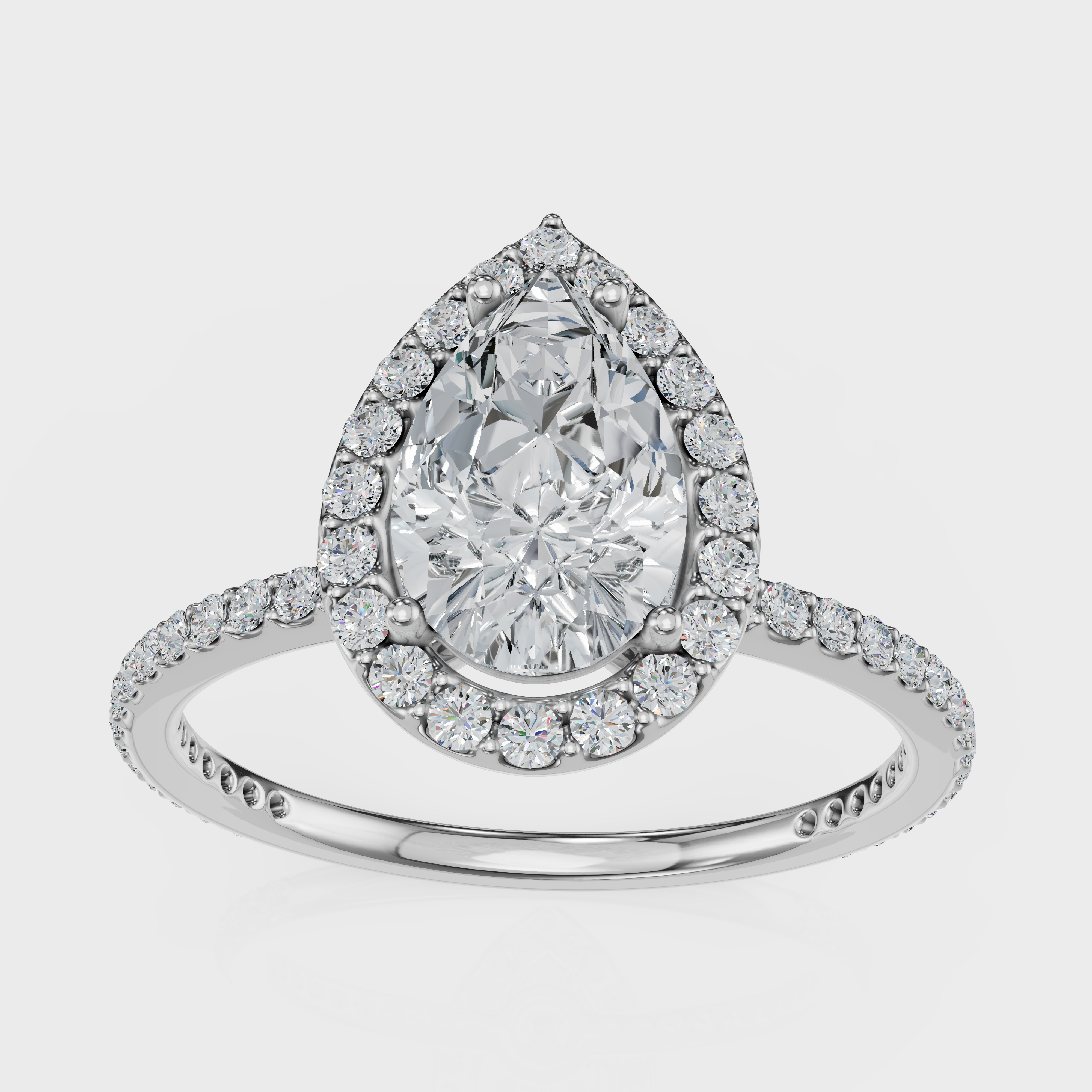 Pear Cut Halo with Pavé Band Ring– Diamonds