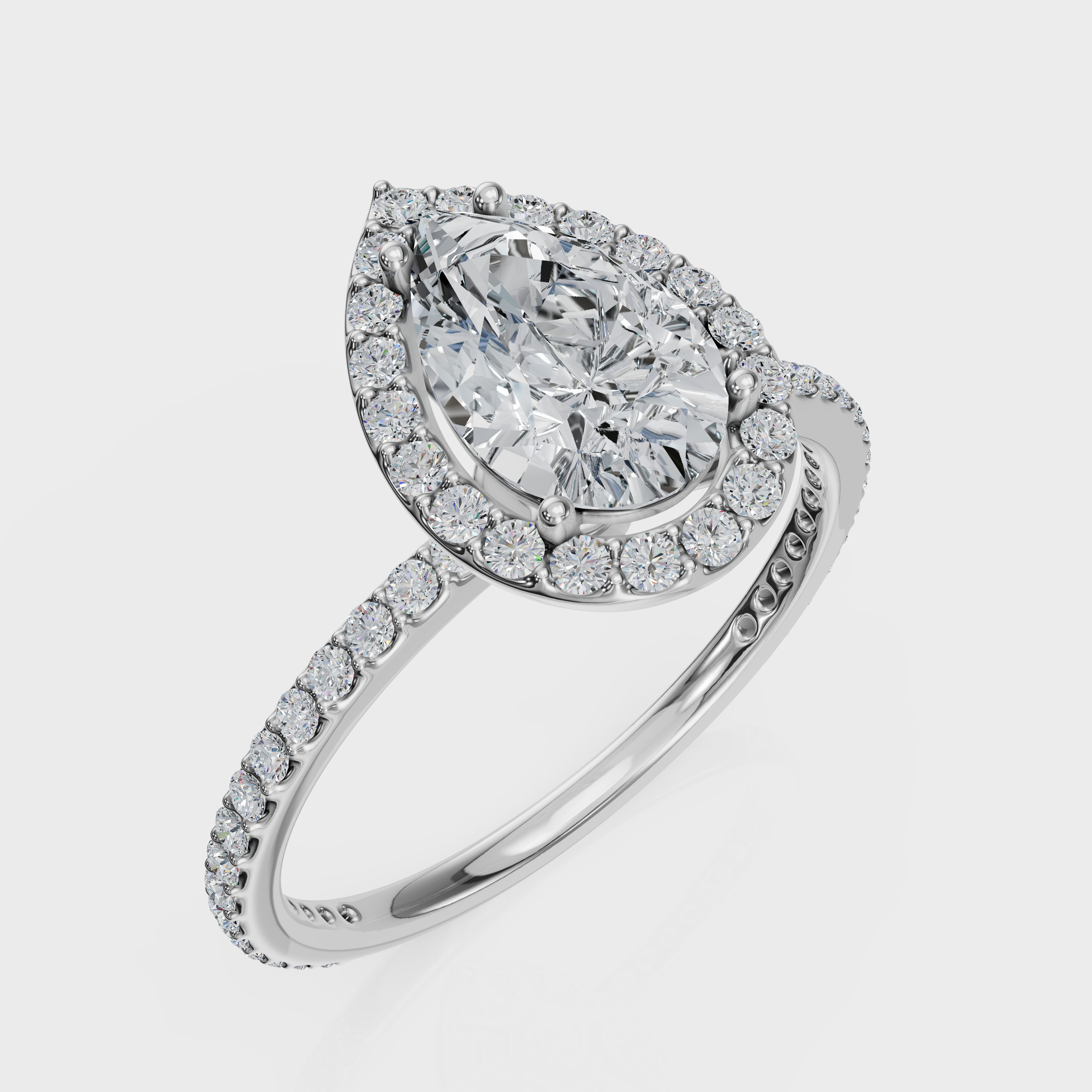 Pear Cut Halo with Pavé Band Ring– Diamonds