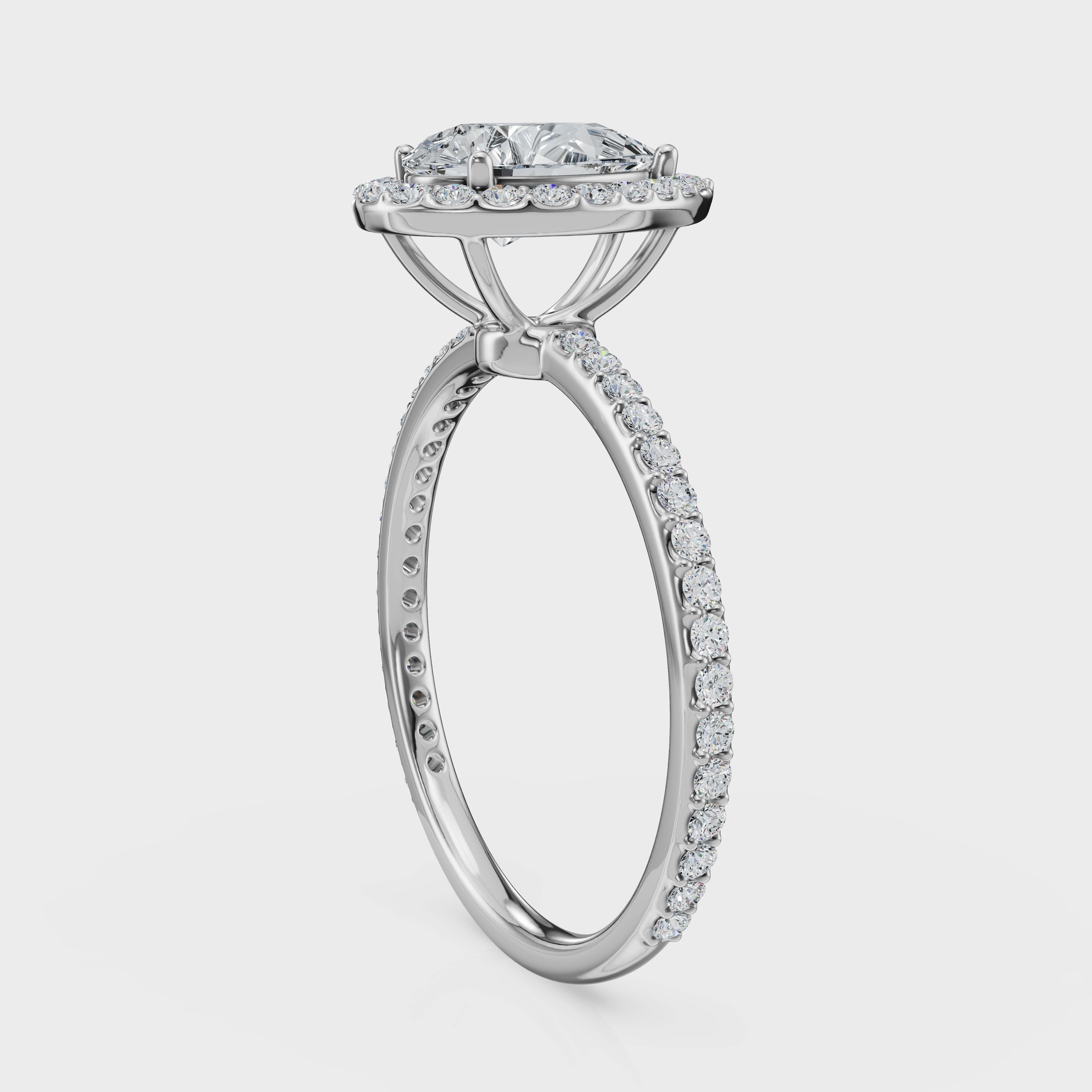 Pear Cut Halo with Pavé Band Ring– Diamonds