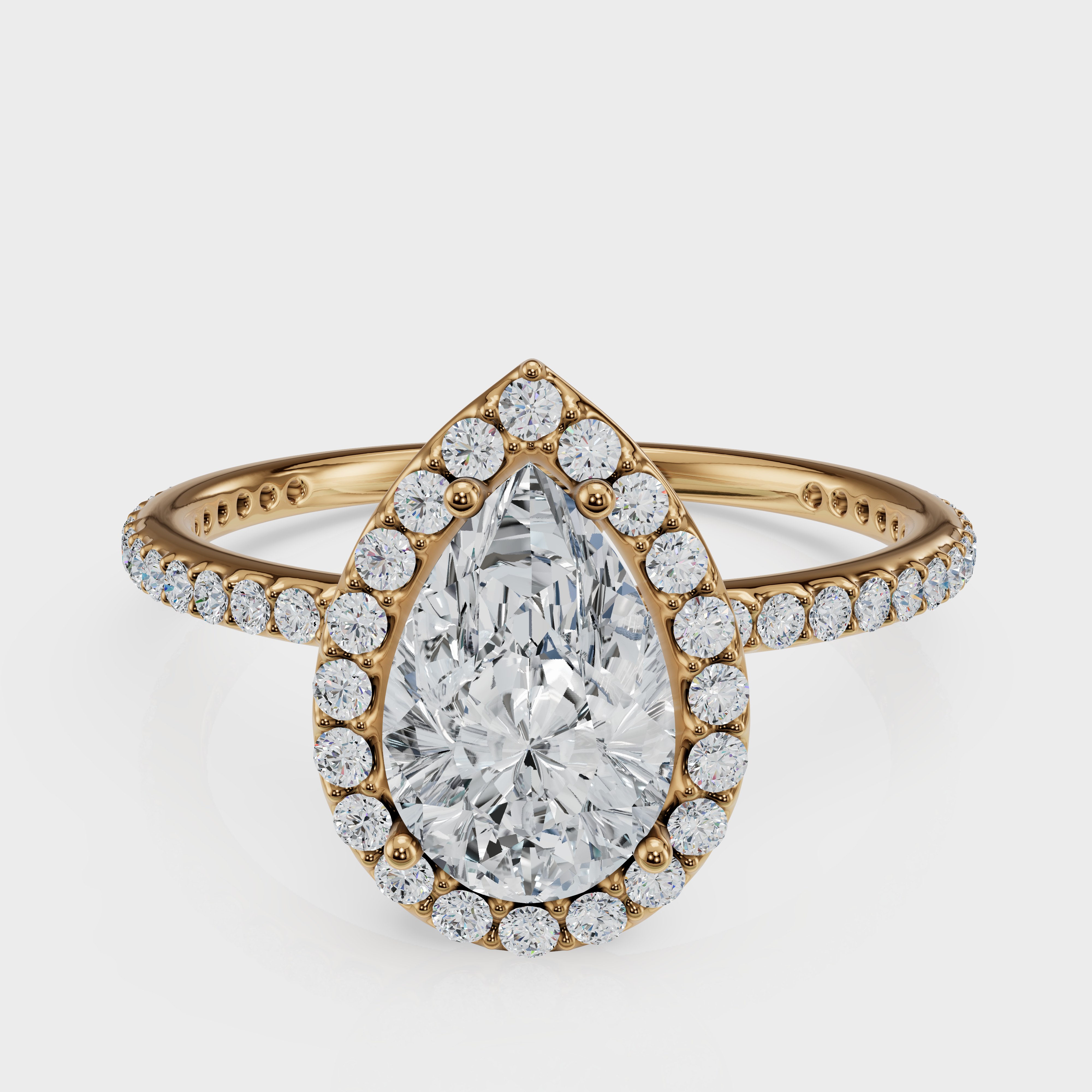 Pear Cut Halo with Pavé Band Ring– Diamonds