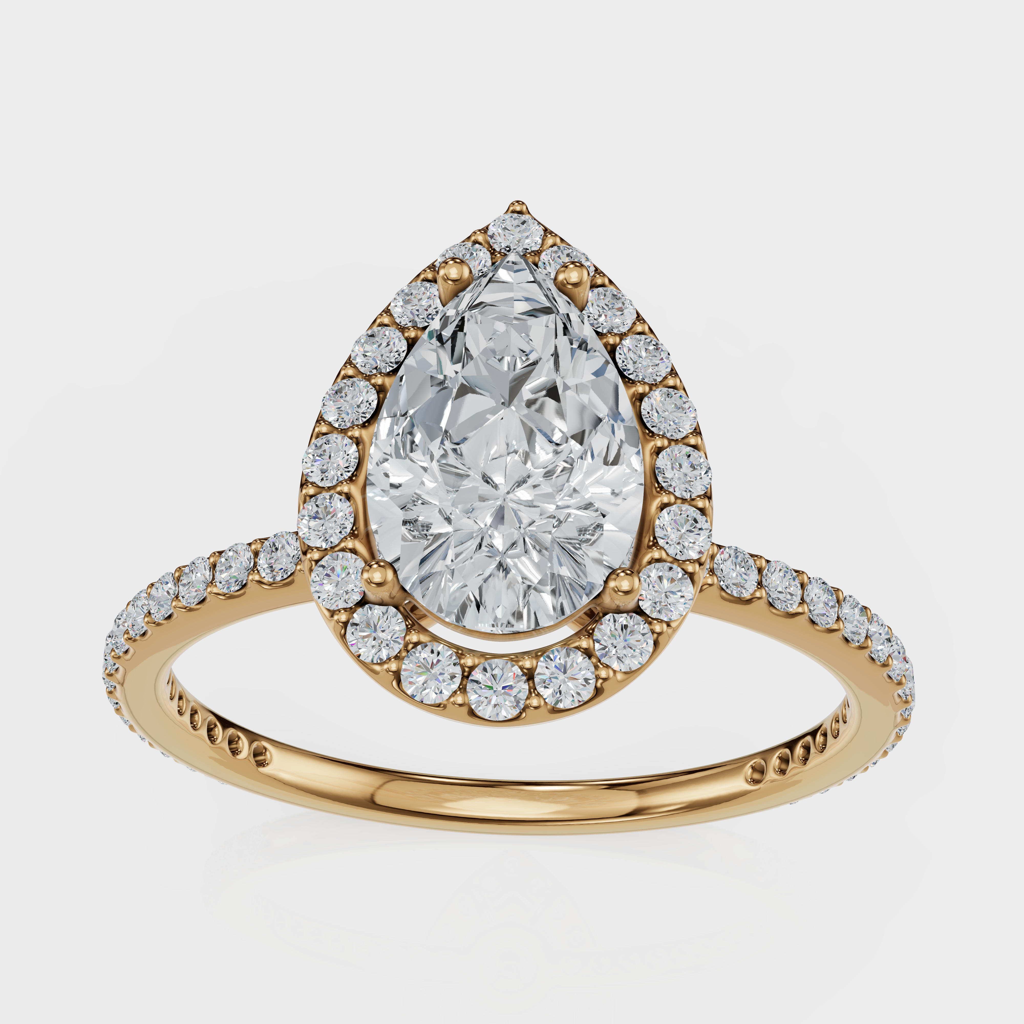 Pear Cut Halo with Pavé Band Ring– Diamonds