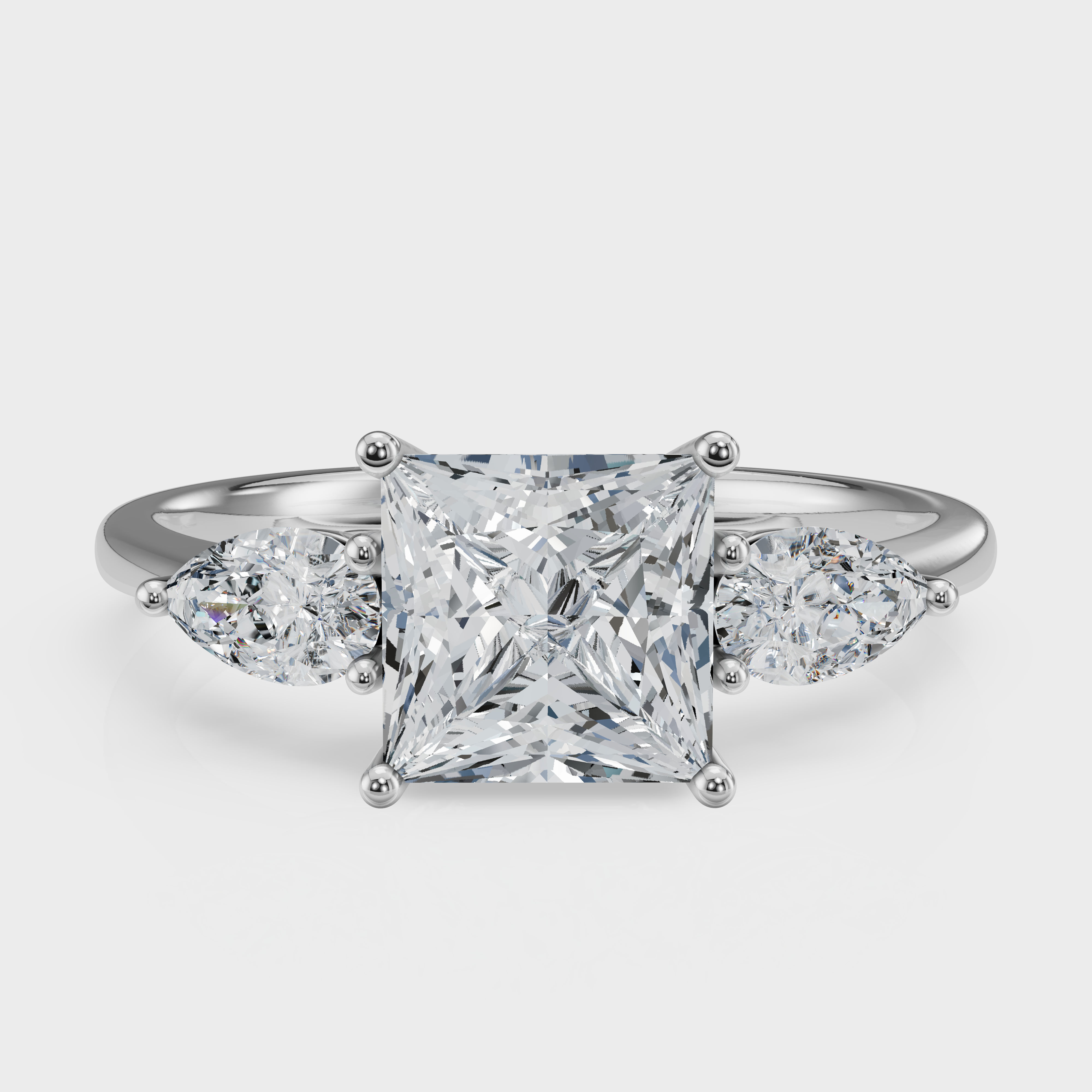 Princess Cut with Pear Side Stones Ring– Diamonds
