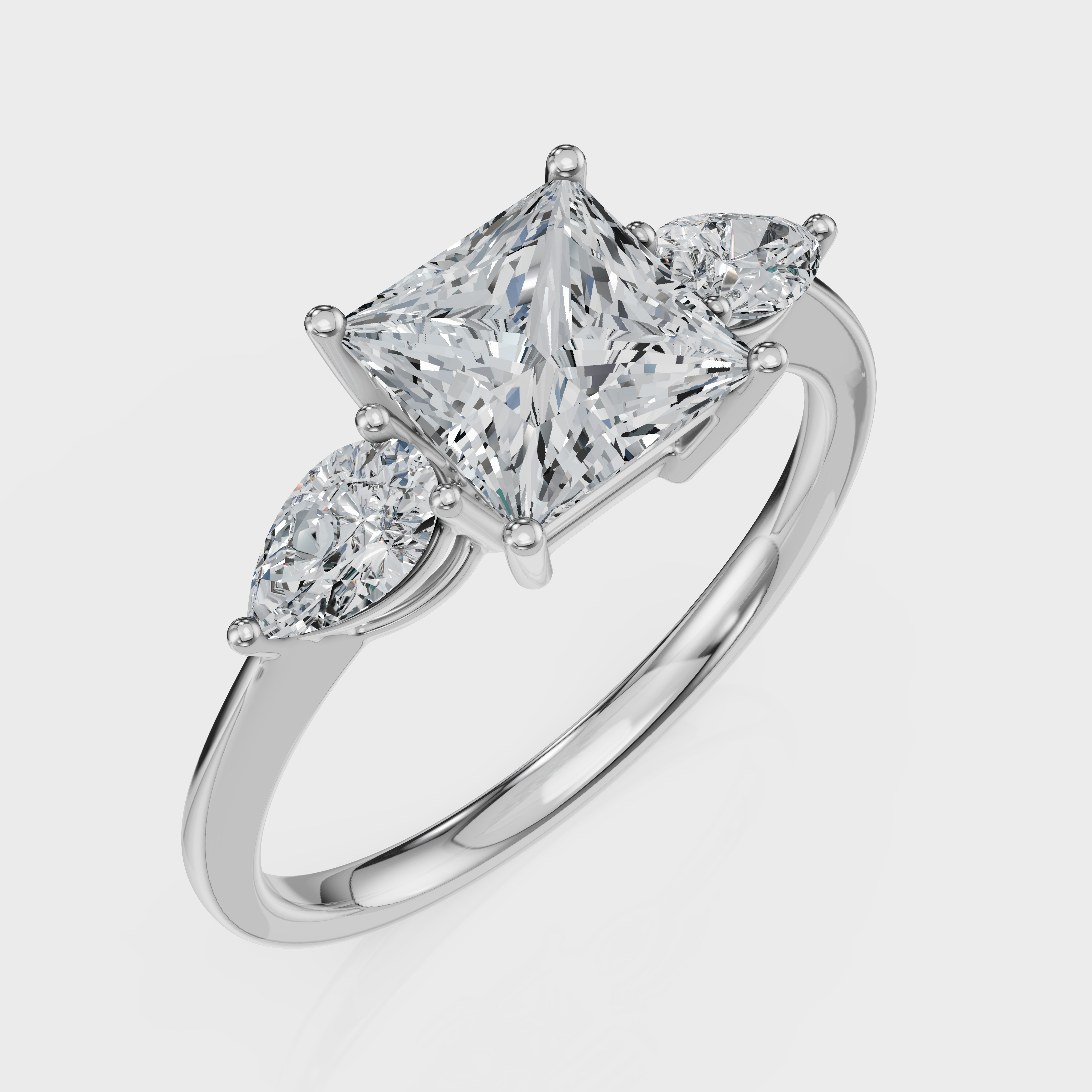 Princess Cut with Pear Side Stones Ring– Diamonds