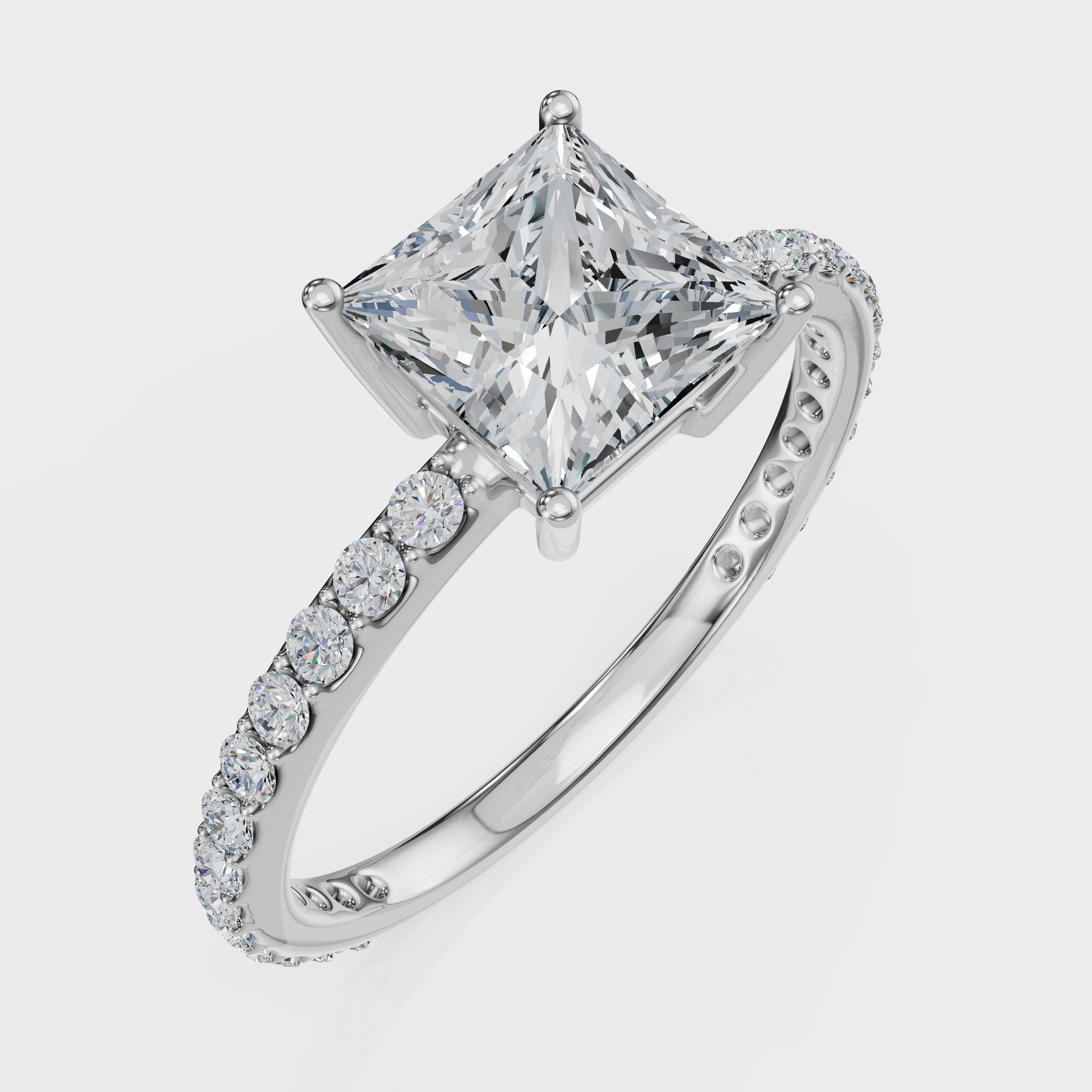 Princess Cut with Pavé Band Ring– Diamonds