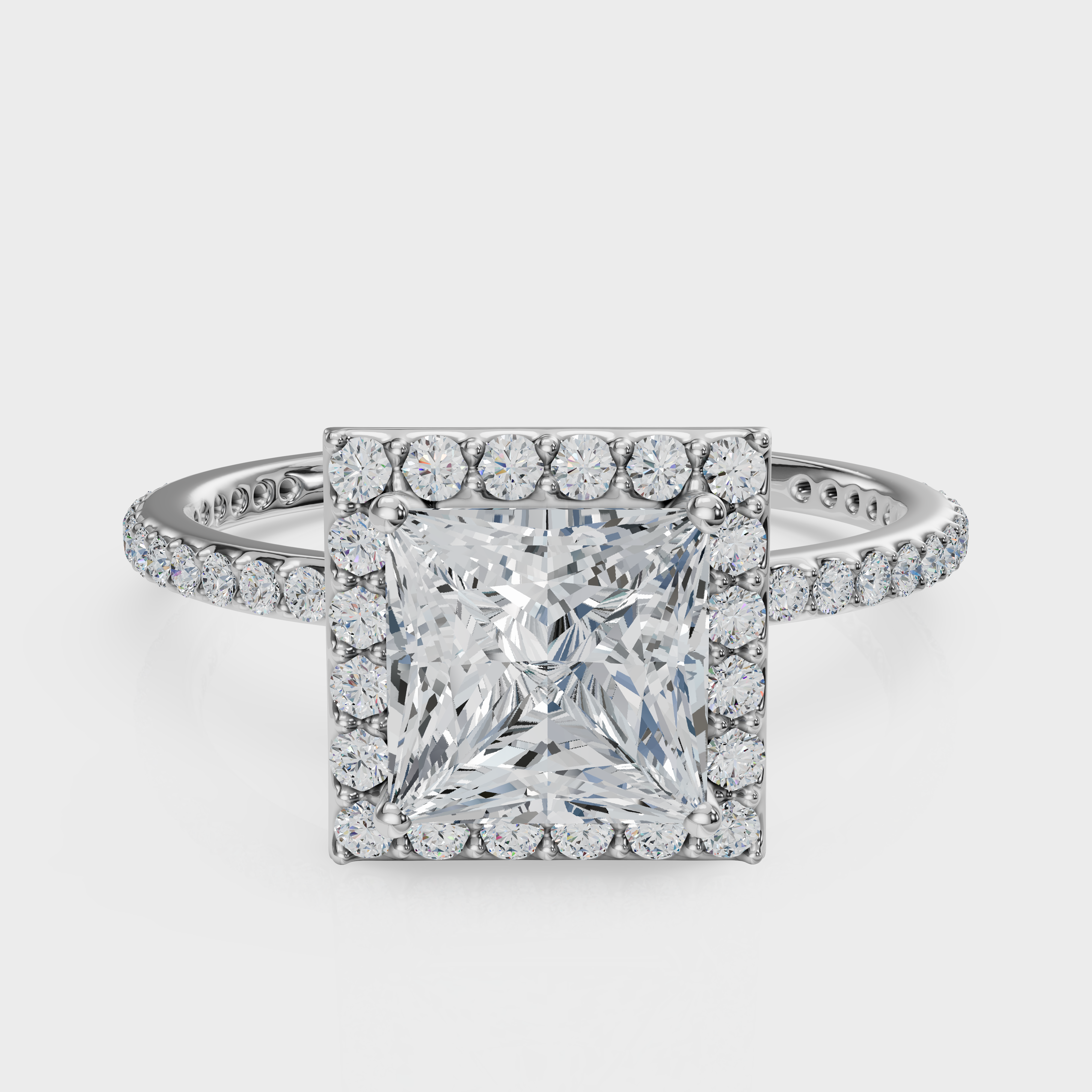 Princess Cut Halo with Pavé Band Ring– Diamonds