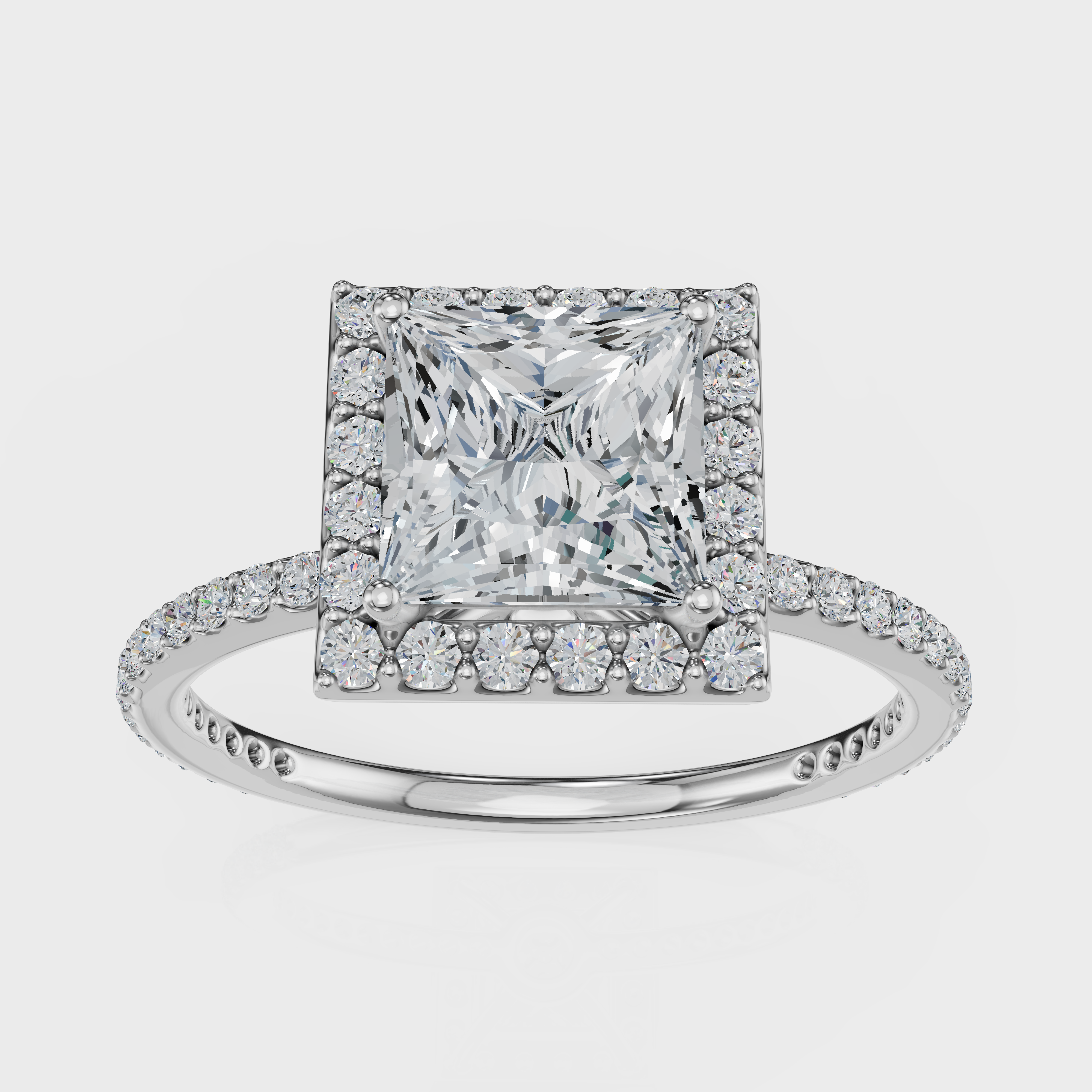 Princess Cut Halo with Pavé Band Ring– Diamonds