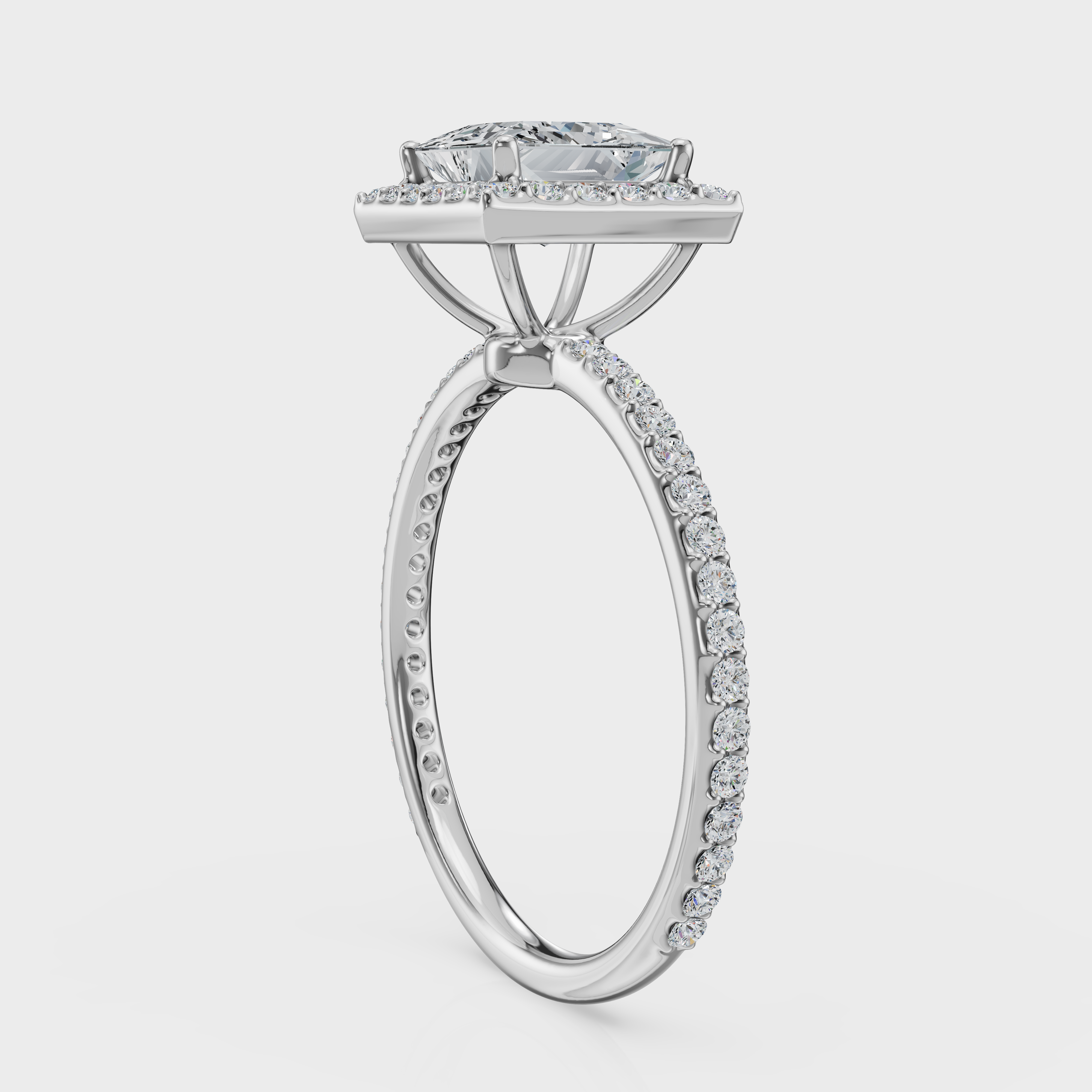 Princess Cut Halo with Pavé Band Ring– Diamonds