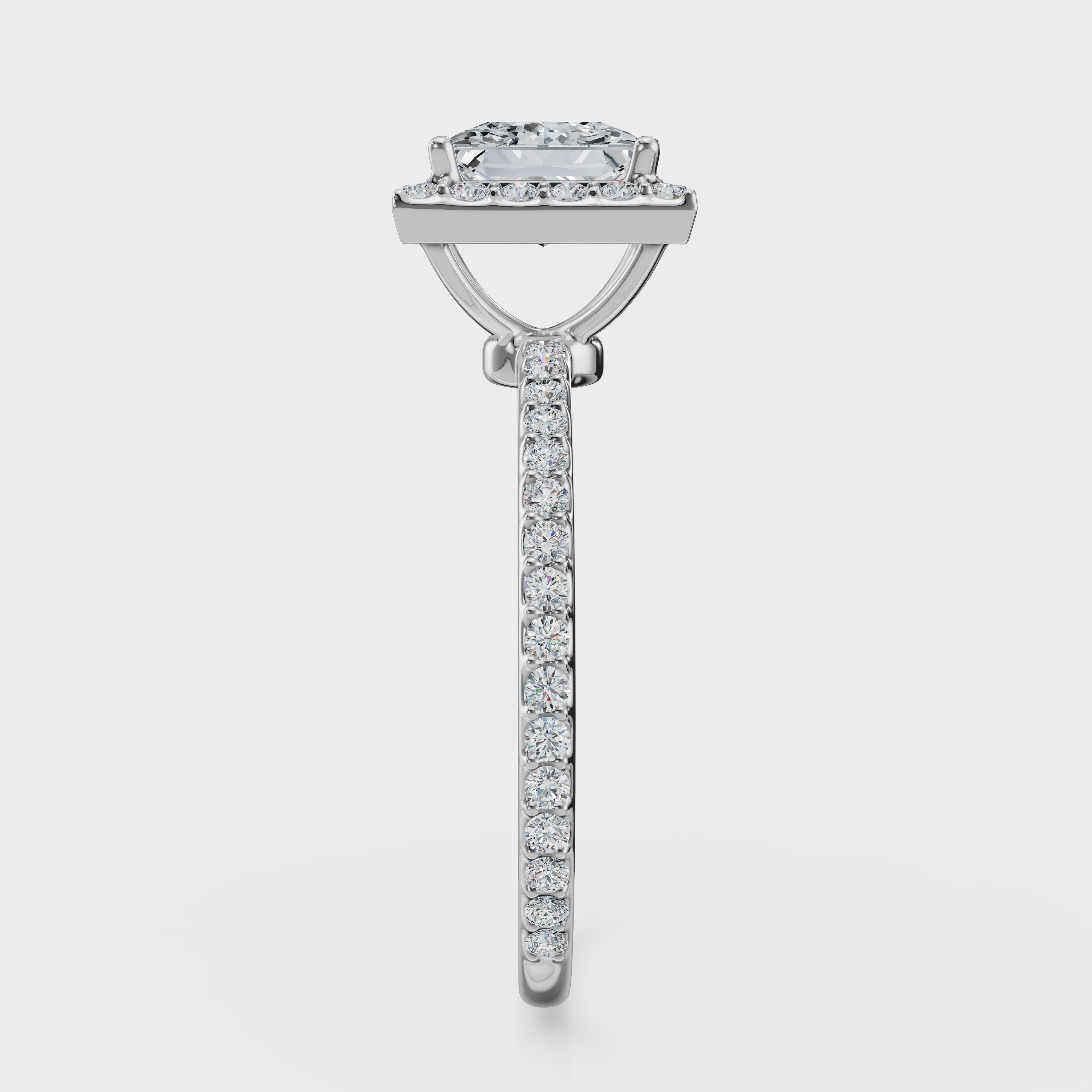 Princess Cut Halo with Pavé Band Ring– Diamonds