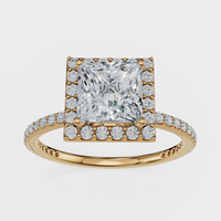 Princess Cut Halo with Pavé Band Ring– Diamonds