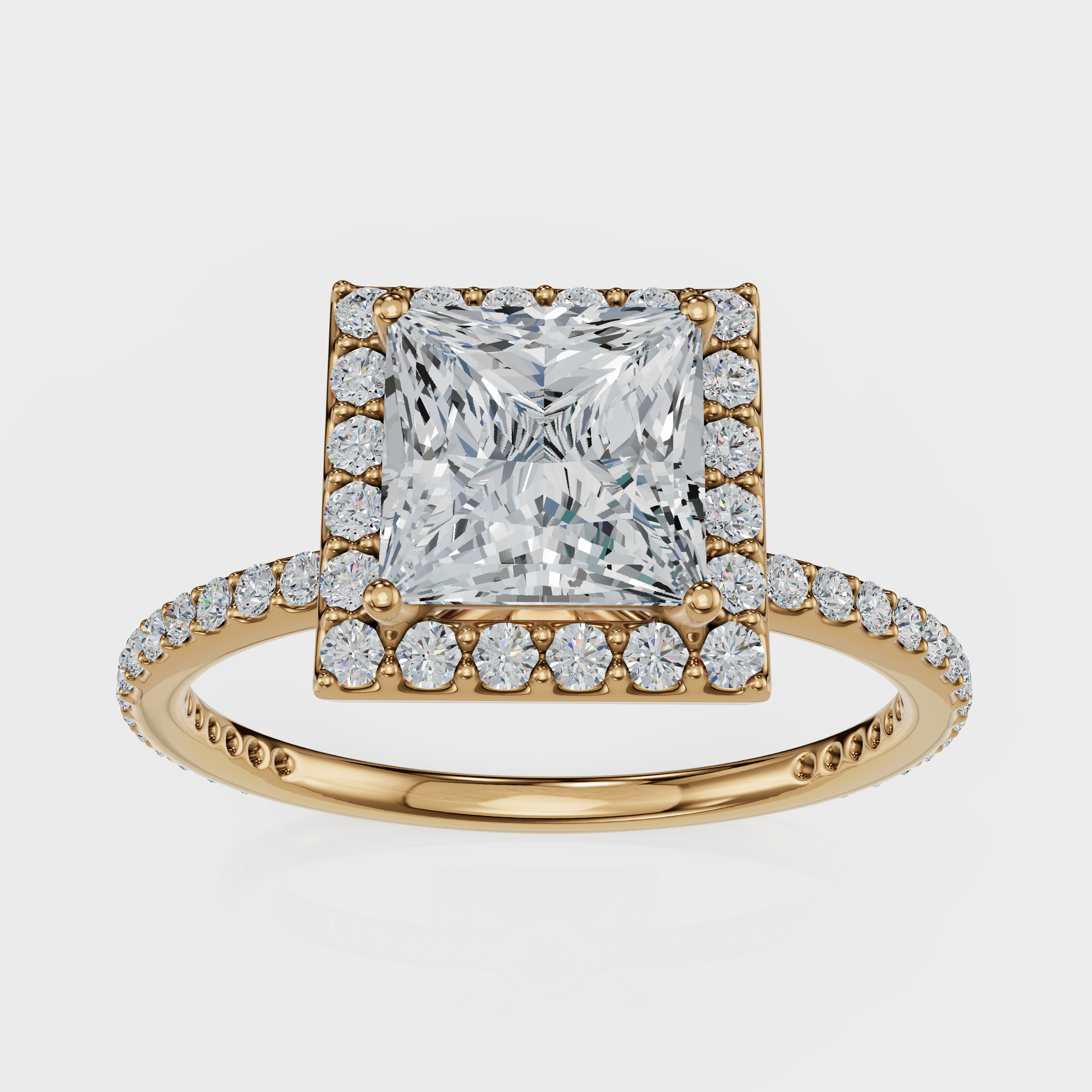 Princess Cut Halo with Pavé Band Ring– Diamonds