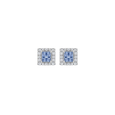 Princess-Cut Bicolor Sapphire Studs with Diamond Halo