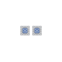 Princess-Cut Bicolor Sapphire Studs with Diamond Halo