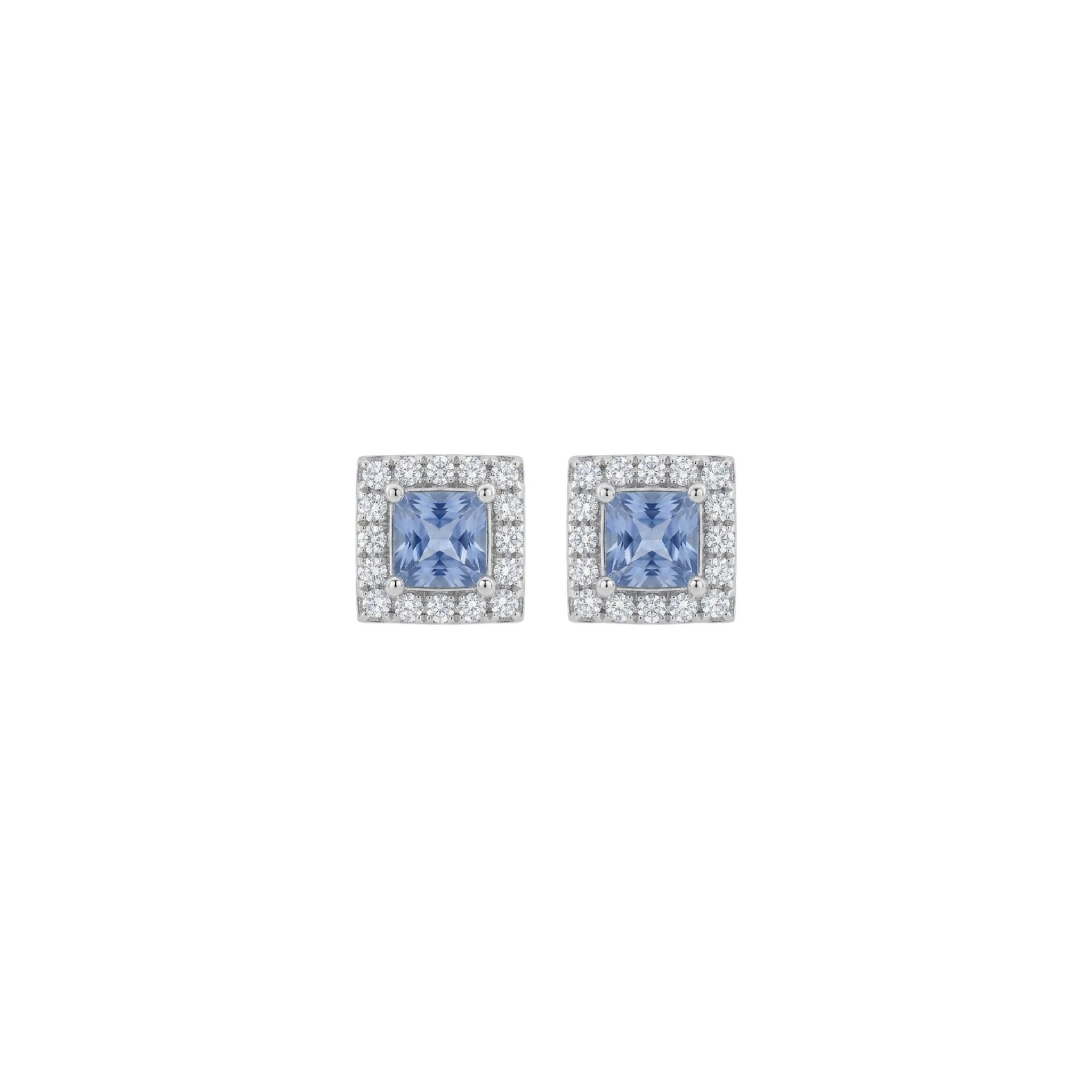 Princess-Cut Bicolor Sapphire Studs with Diamond Halo