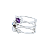 Triple Band Multicolor Mixed-Cut Sapphire & Round Diamond Bezel Ring