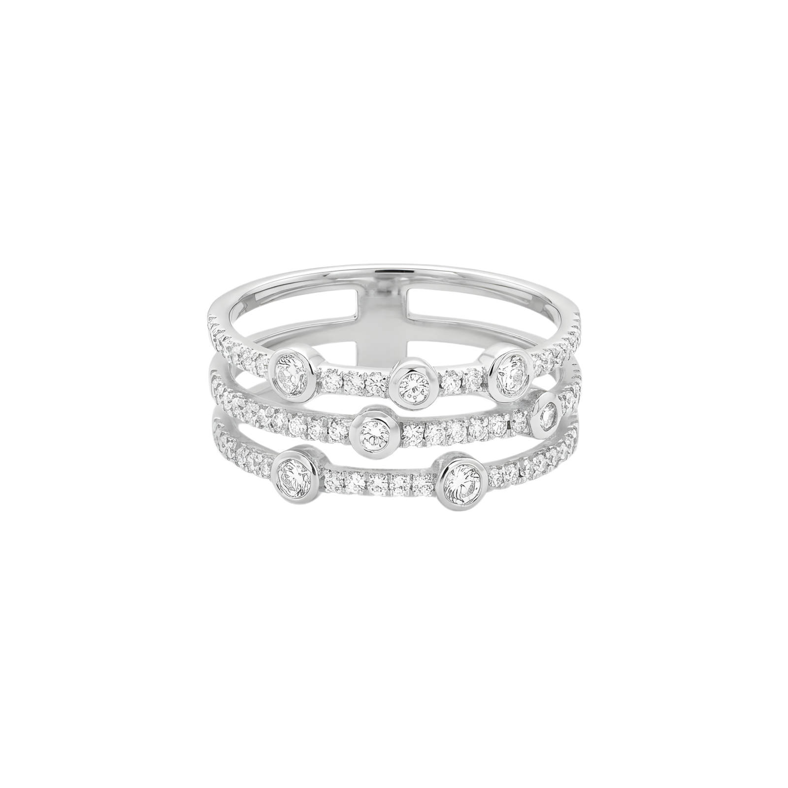 Triple Row Diamond Ring with Bezel Accents