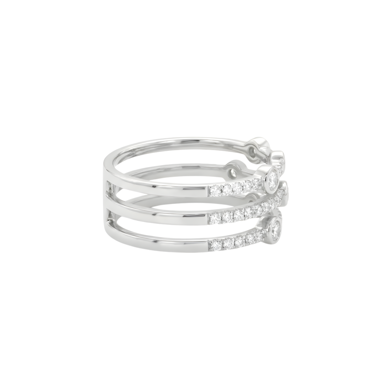Triple Row Diamond Ring with Bezel Accents