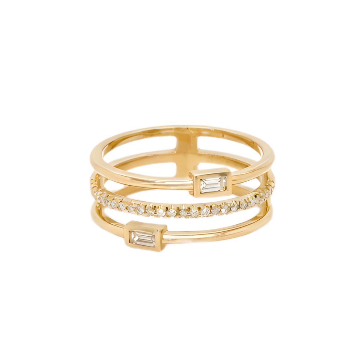 Round & Baguette Diamond Parallel Ring