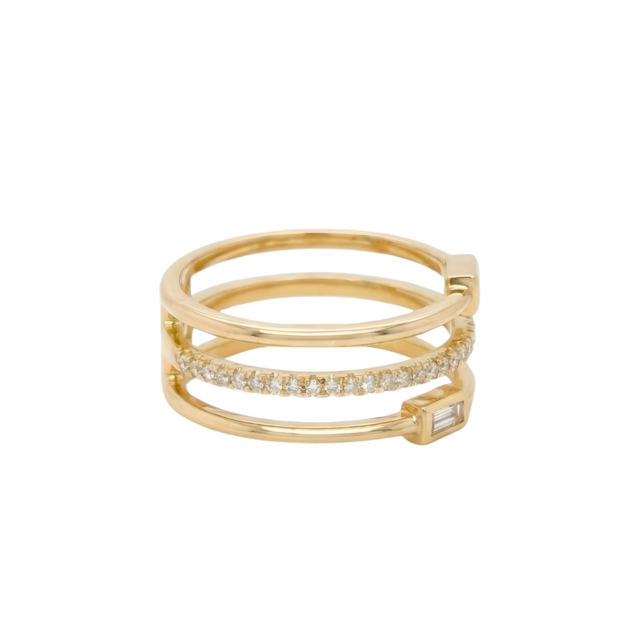 Round & Baguette Diamond Parallel Ring
