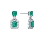 Emerald-Cut Emerald & Diamond Halo Drop Earrings