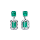 Emerald-Cut Emerald & Diamond Halo Drop Earrings