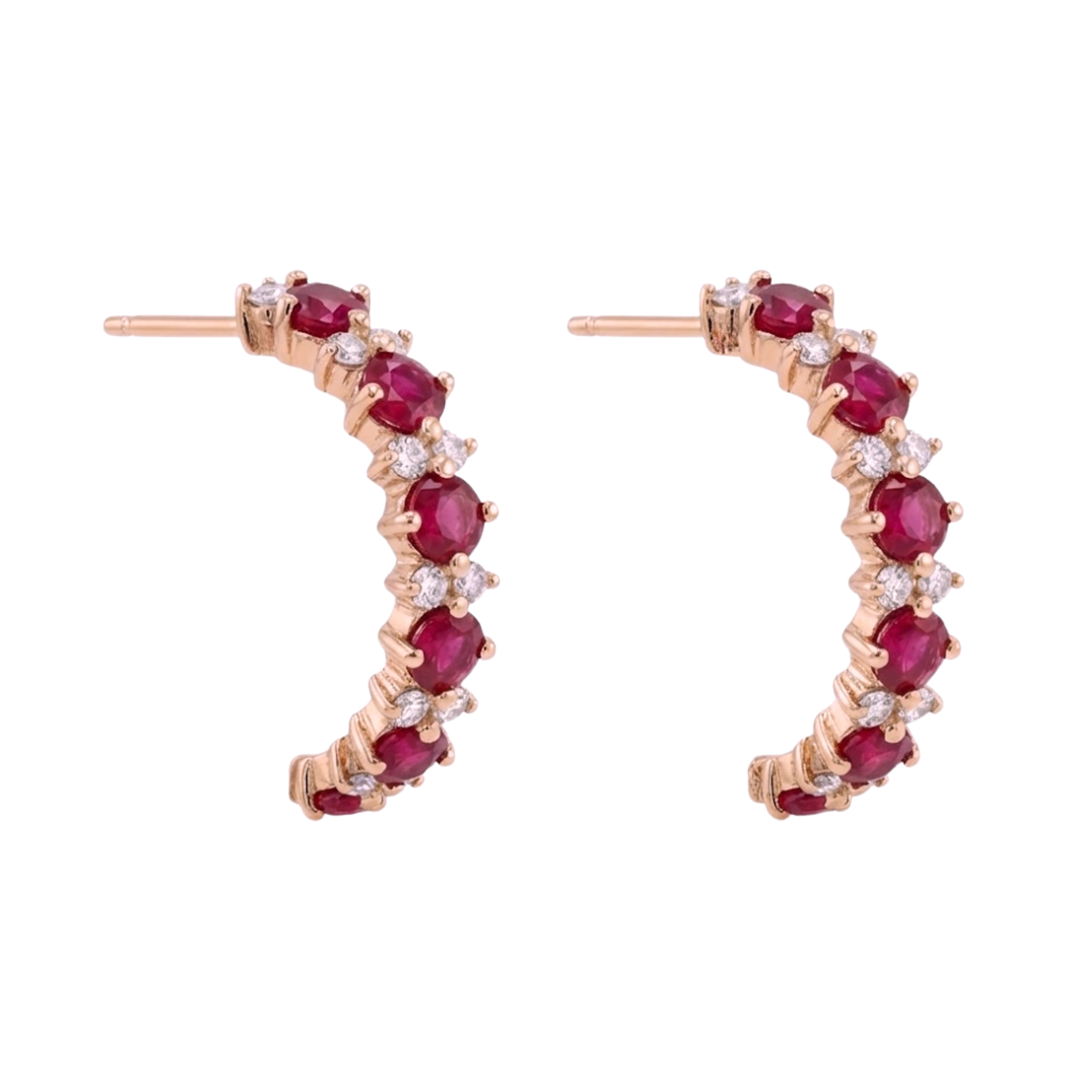 Round Ruby & Diamond Hoops