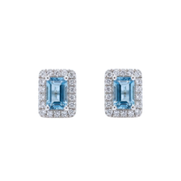Aquamarine & Diamond Halo Studs